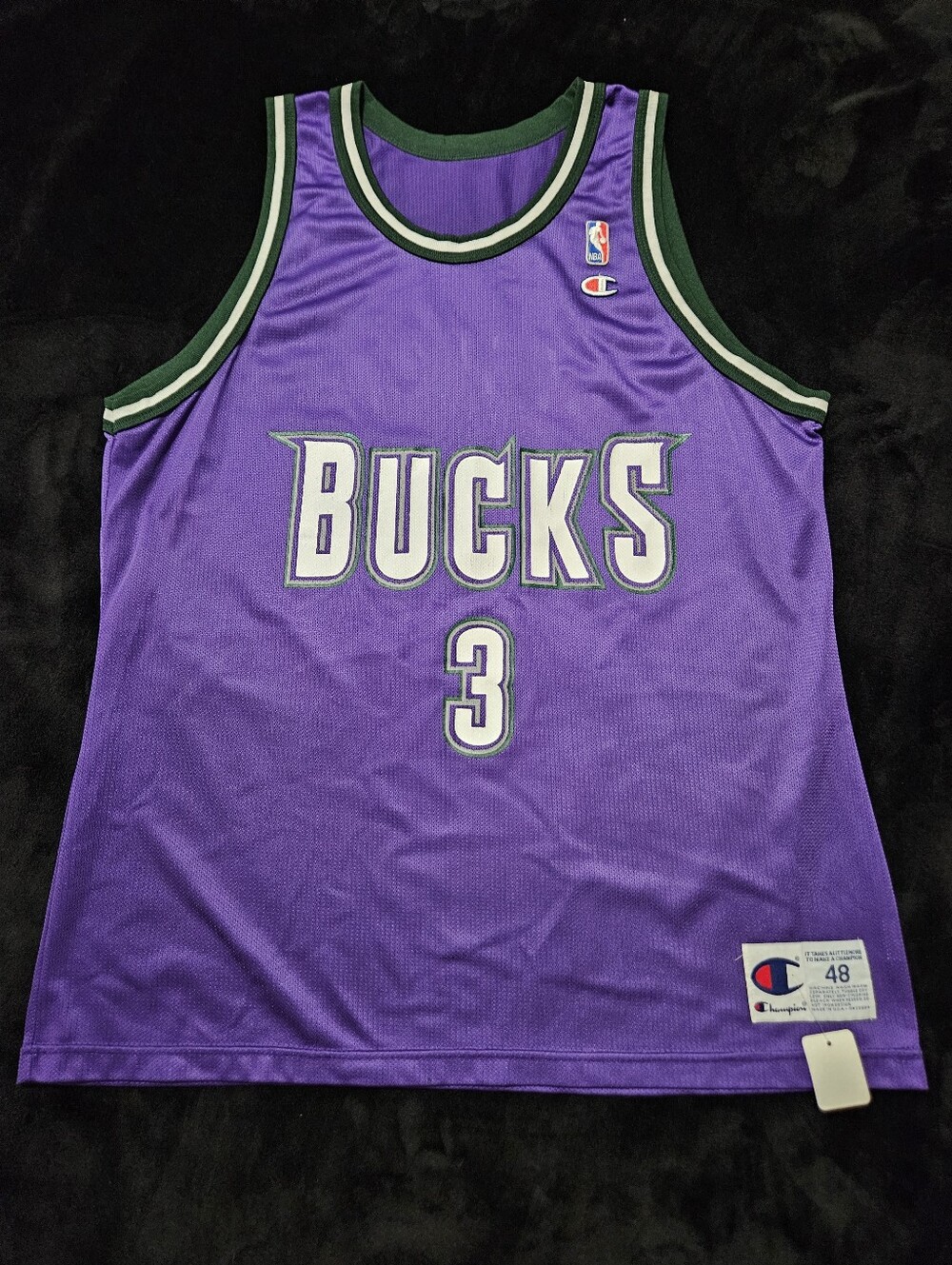 Mens Size 48 Champion Milwaukee Bucks Shawn Respert #3 Basketball Jersey